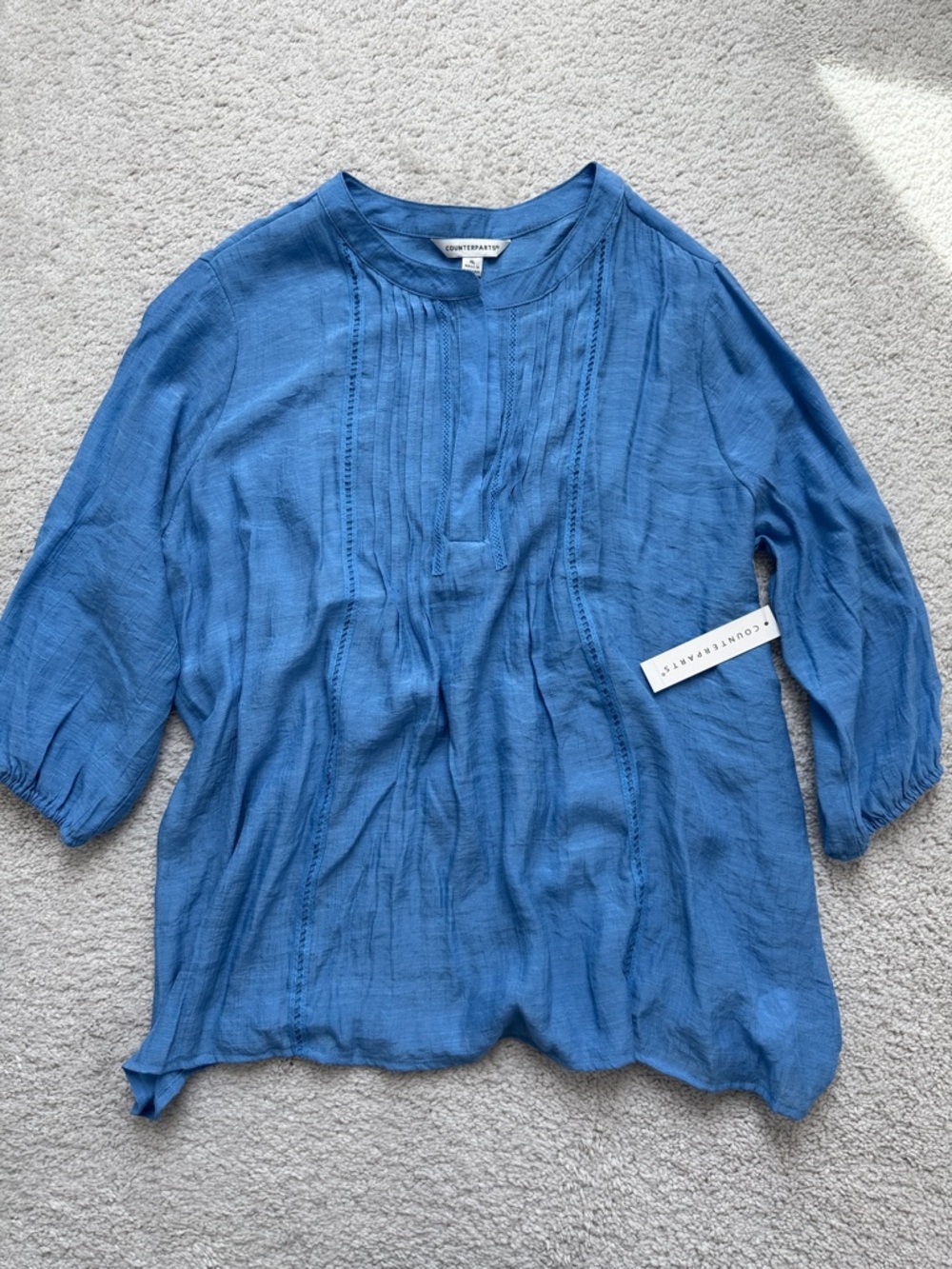 Counterparts Women Indigo Pintuck Split-Neck Blouse Sz Xl